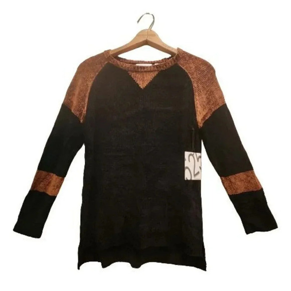 NWT 525 America Pullover Sweater Black & Brown Soft Velvet Feel Oversized XS - Picture 2 of 8